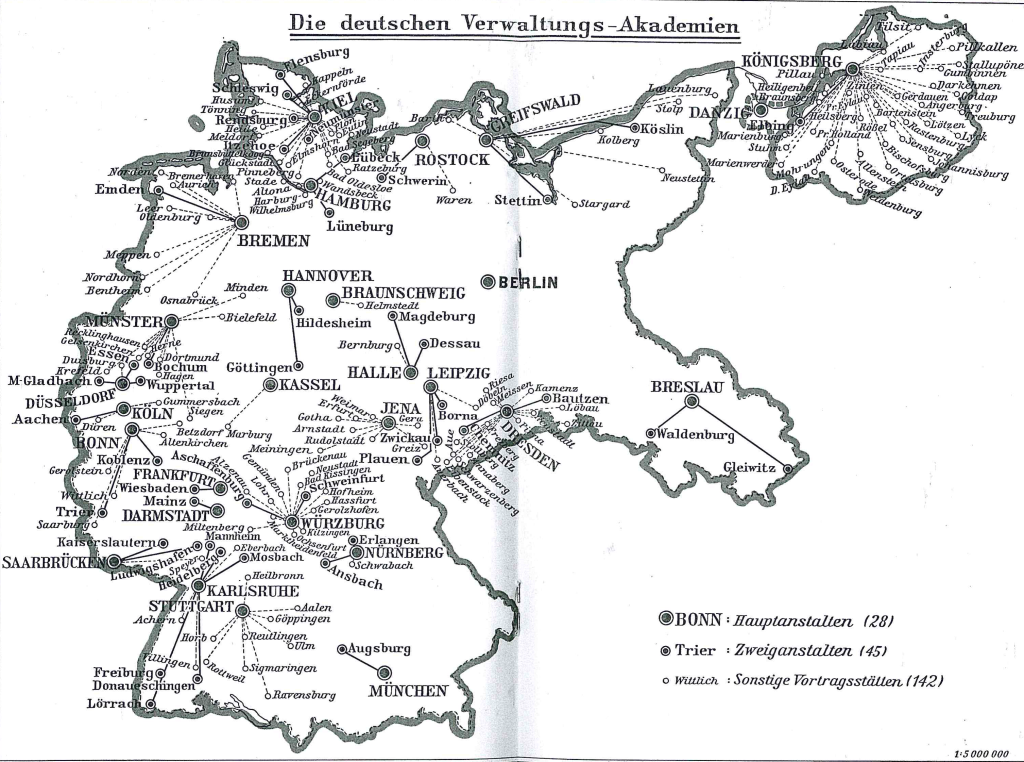 Beamtenbildung im „Dritten Reich“ - Das Netz der Verwaltungsakademien und ihrer Vortragsstätten im Jahre 1936.